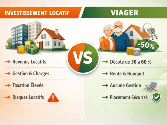 Infographie présentant la différence entre un investissement locatif et une vente en viager