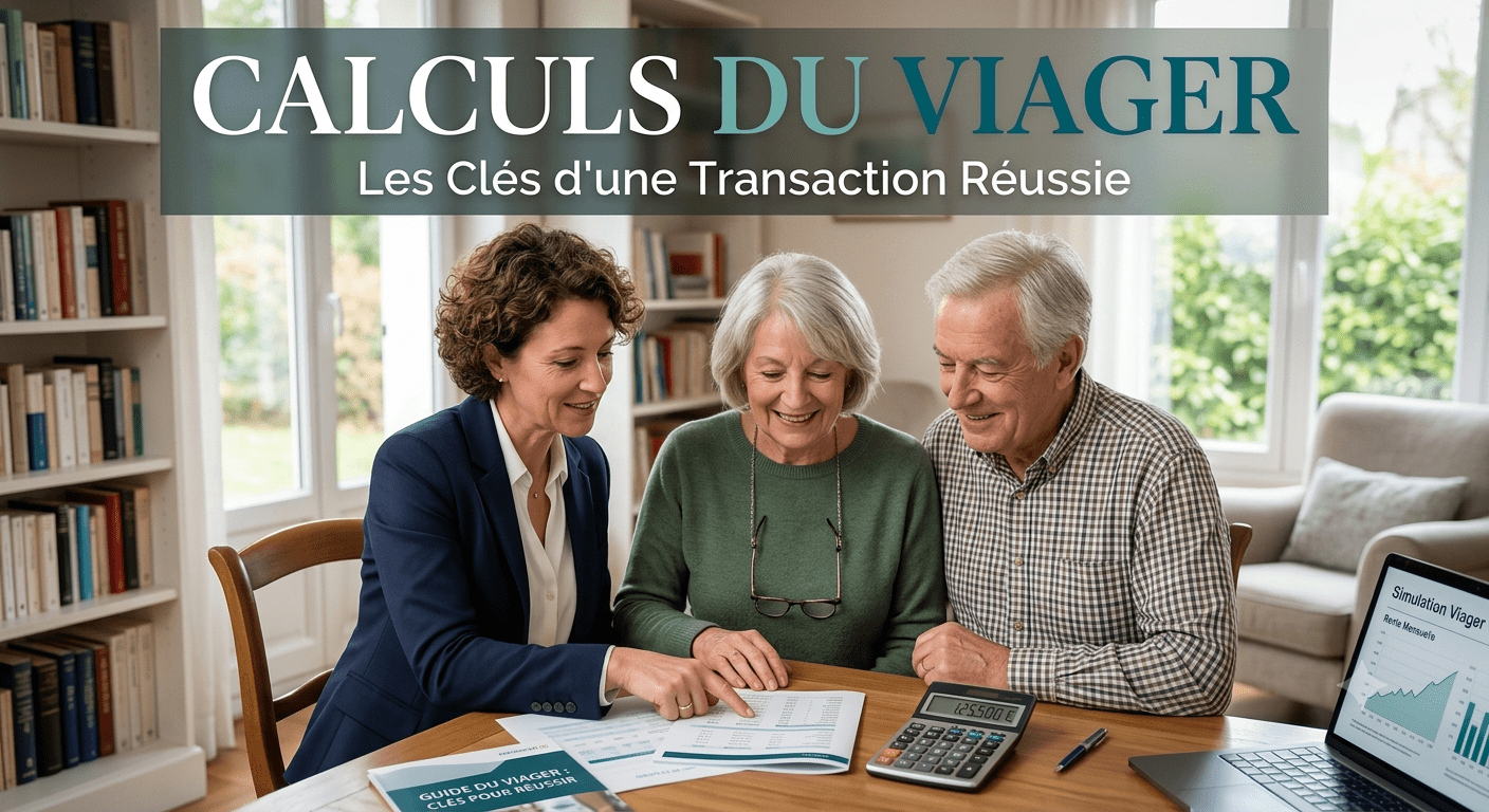 Une image présentant un couple et une conseillère Viagerama dans le calcul du capital et de la rente de leur viager